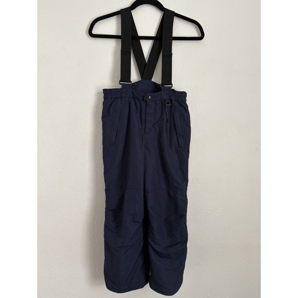 Lands' End Kids Snow Pants Sz 7 Navy Insulated Bib Waterproof Warm Ski Snowboard